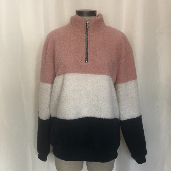 Fluffy Pink and Blue Pullover Coat - Picture 1 of 6